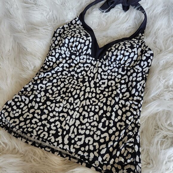 Land's End Women's Tankini Top Size 6 Halter Back Padded Animal Print Black Swim - Picture 10 of 10